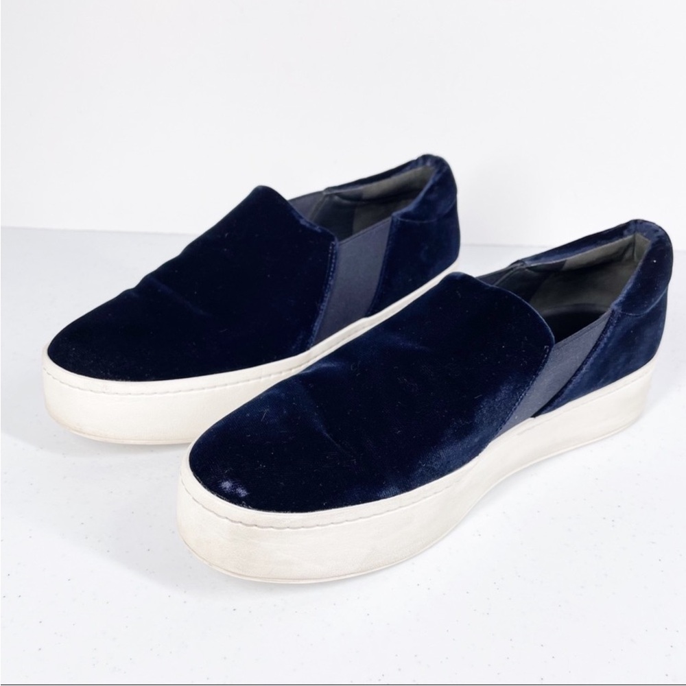 Vince Warren Blue Velvet Platform Slip Ons 8